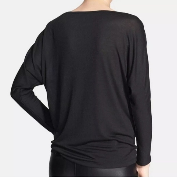 Vince Black Dolman Long Sleeve Rayon Top Minimalist Mesh Detail Boat Neck Size S - Picture 7 of 9